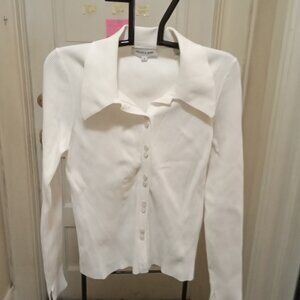 Veronica Beard Sz M cream colored Cardigan - pointy Collar - Flaw